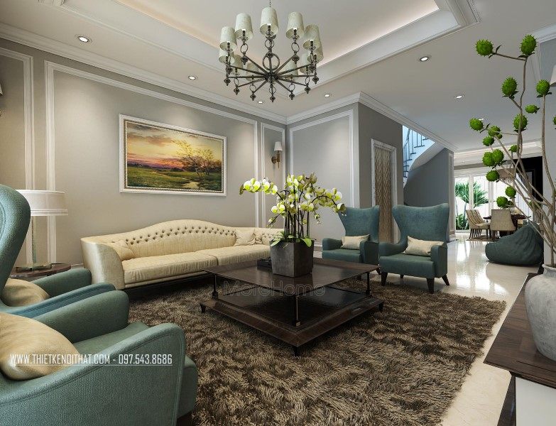 Thiết kế nội thất phòng khách nhà liên kề tại khu đô thị Văn Quán